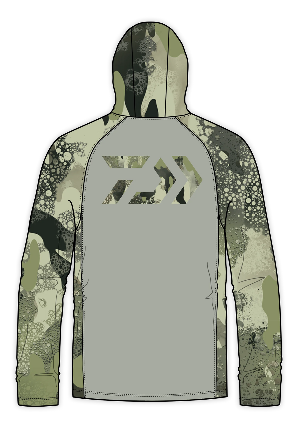 Camiseta solar de manga larga D-Vec gris con logo de camuflaje de bosque