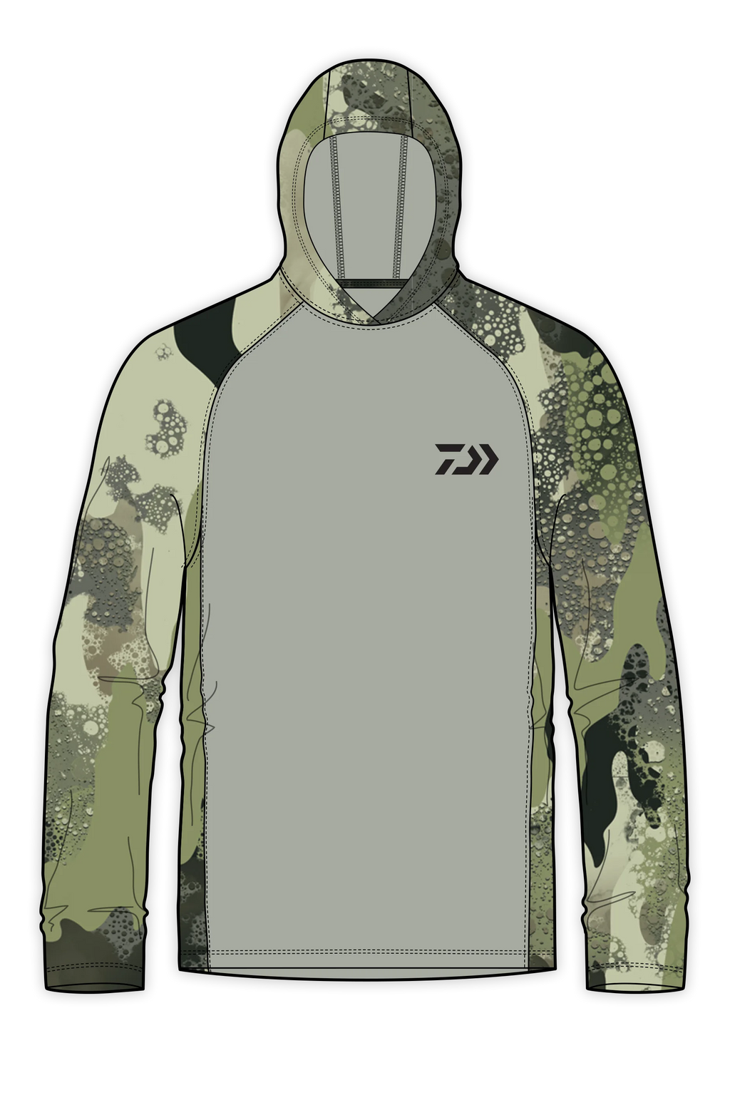 Camiseta solar de manga larga D-Vec gris con logo de camuflaje de bosque